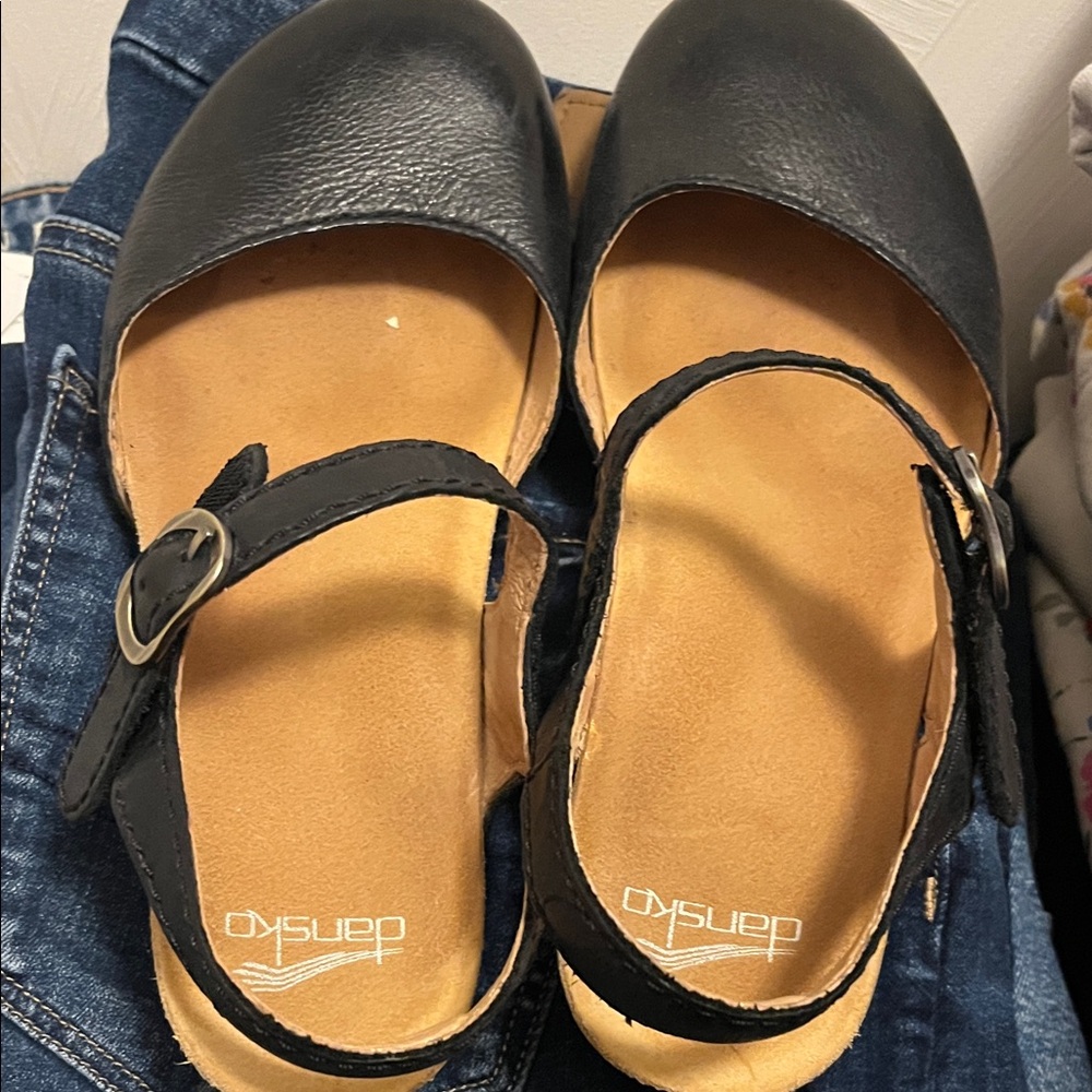 Dansko Black Leather Mules